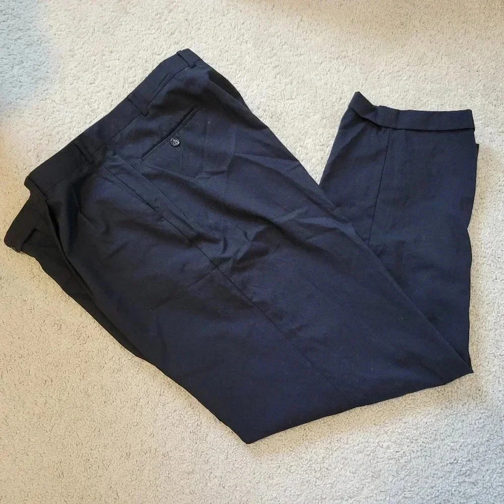 Tasso Elba Dress Pants 42 x 32 Mens Black Pleated Cuffed Woolmark Wood Cashmere